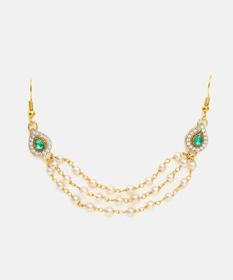 Green stone double layer pearl hair chain 3