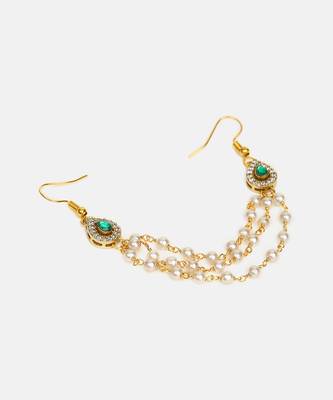 Green stone double layer pearl hair chain 4