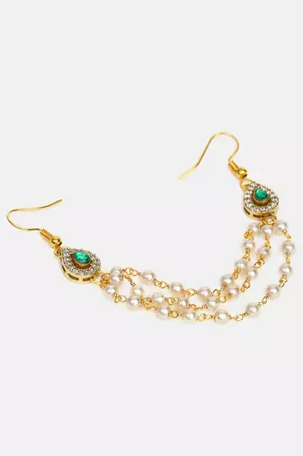 Green stone double layer pearl hair chain
