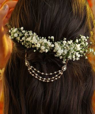 White stone double layer pearl hair chain 1