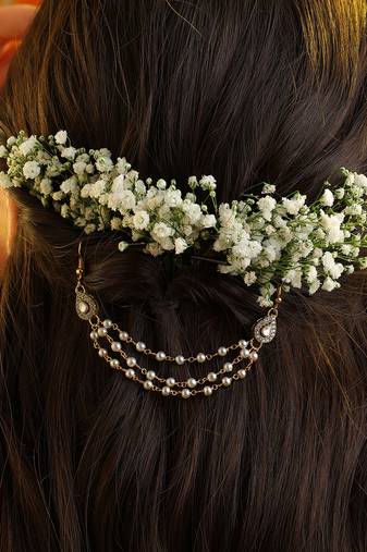 White stone double layer pearl hair chain
