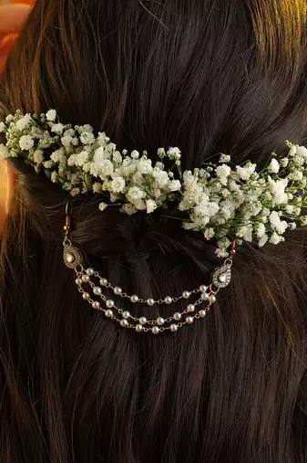 White stone double layer pearl hair chain