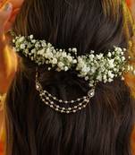 White stone double layer pearl hair chain
