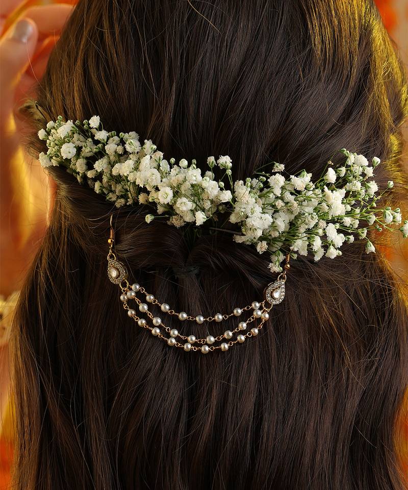 White stone double layer pearl hair chain
