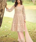 Light pink net embroidered readymade kurta palazzo set with dupatta