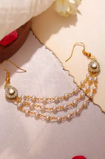 White stone double layer pearl hair chain