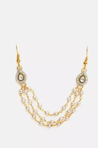 White stone double layer pearl hair chain