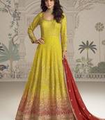 Yellow faux georgette embroidered readymade anarkali suit