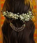 Mint green turquoise stone triple pearl hair chain