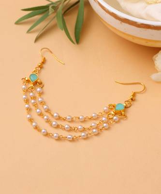 Mint green turquoise stone triple pearl hair chain 2