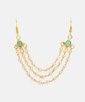 Mint green turquoise stone triple pearl hair chain 3