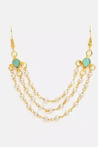 Mint green turquoise stone triple pearl hair chain
