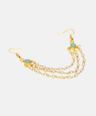 Mint green turquoise stone triple pearl hair chain 4