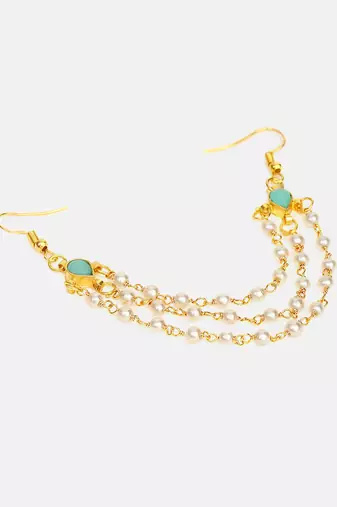 Mint green turquoise stone triple pearl hair chain