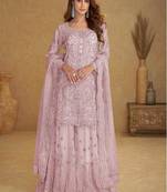 Blush pink embroidered net readymade sharara suit