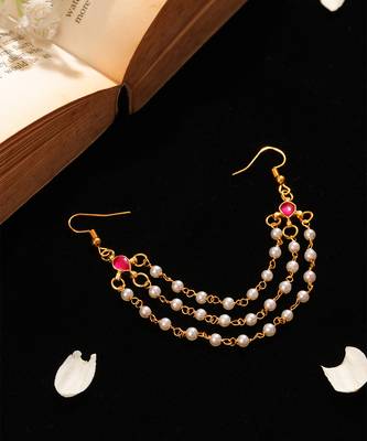 Ruby red stone triple layer pearl hair chain 2