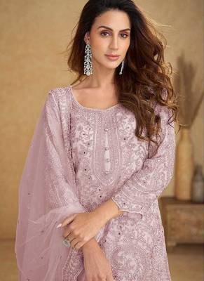 Blush pink embroidered net readymade sharara suit 2