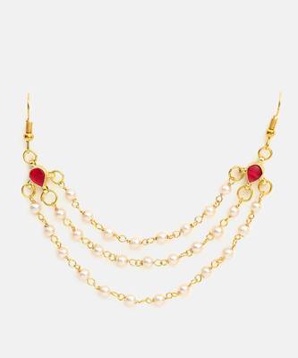 Ruby red stone triple layer pearl hair chain 3