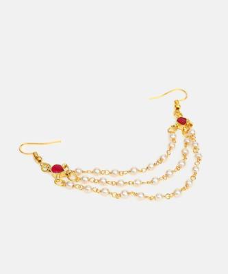 Ruby red stone triple layer pearl hair chain 4