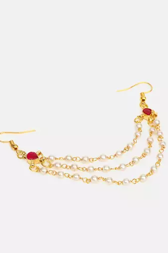 Ruby red stone triple layer pearl hair chain