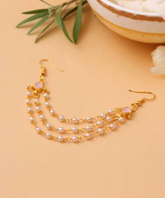 Rose pink stones triple layer pearl hair chain 2
