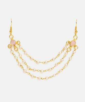 Rose pink stones triple layer pearl hair chain 3