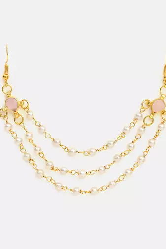 Rose pink stones triple layer pearl hair chain