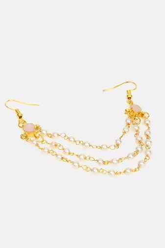 Rose pink stones triple layer pearl hair chain