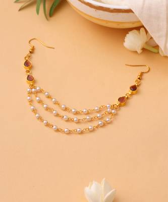 Rose pink stones triple layer pearl hair chain 2