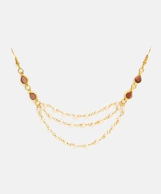 Rose pink stones triple layer pearl hair chain 3