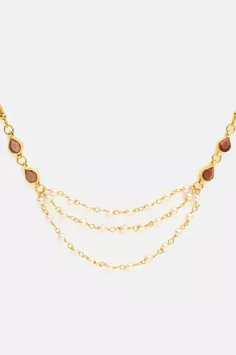 Rose pink stones triple layer pearl hair chain