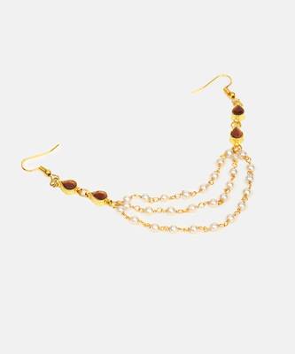 Rose pink stones triple layer pearl hair chain 4