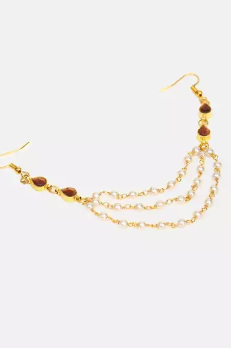Rose pink stones triple layer pearl hair chain