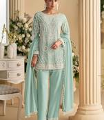 Light blue faux georgette embroidered readymade straight pant suit