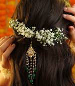 Green stones polki teardrop hair tassel