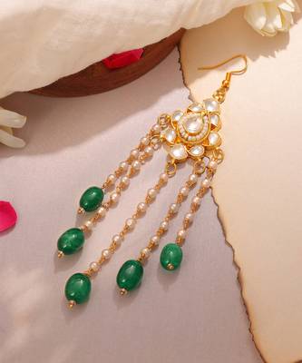 Green stones polki teardrop hair tassel 2