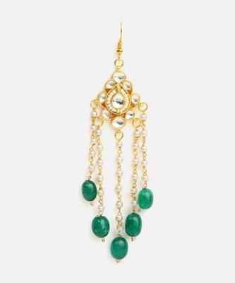 Green stones polki teardrop hair tassel 3