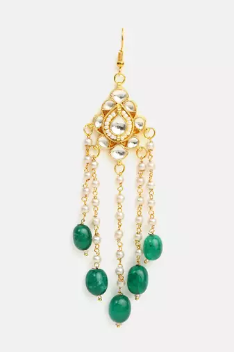 Green stones polki teardrop hair tassel