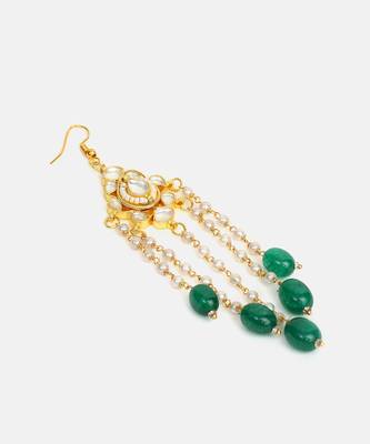 Green stones polki teardrop hair tassel 4
