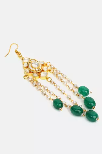 Green stones polki teardrop hair tassel