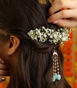Mint green stones kundan crescent hair tassel