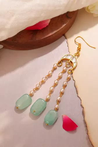 Mint green stones kundan crescent hair tassel