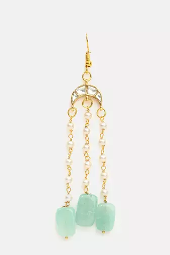 Mint green stones kundan crescent hair tassel