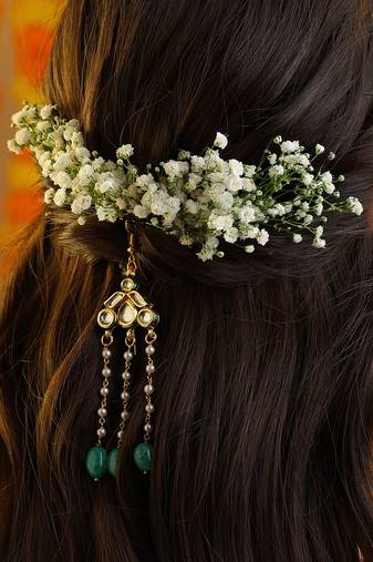 Green stones polki pendant beaded hair tassel