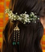 Green stones polki pendant beaded hair tassel