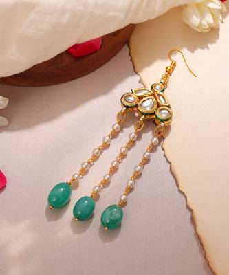 Green stones polki pendant beaded hair tassel 2