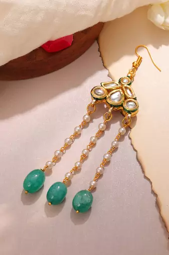 Green stones polki pendant beaded hair tassel