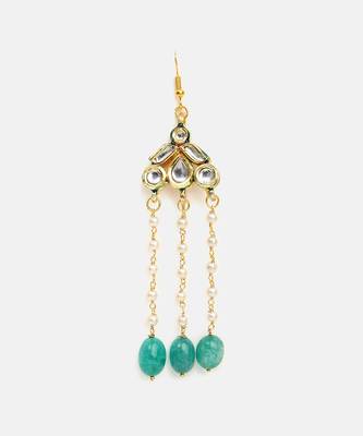 Green stones polki pendant beaded hair tassel 3