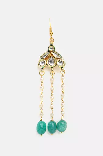 Green stones polki pendant beaded hair tassel