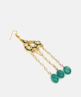 Green stones polki pendant beaded hair tassel 4